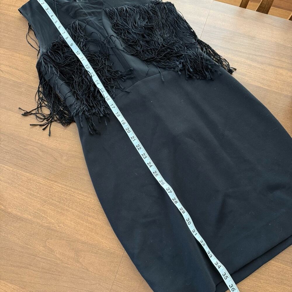Sandro Paris | Women’s Black Deep V-Neck Mesh & Tassels Fringe Sleeveless Dress - Picture 11 of 14